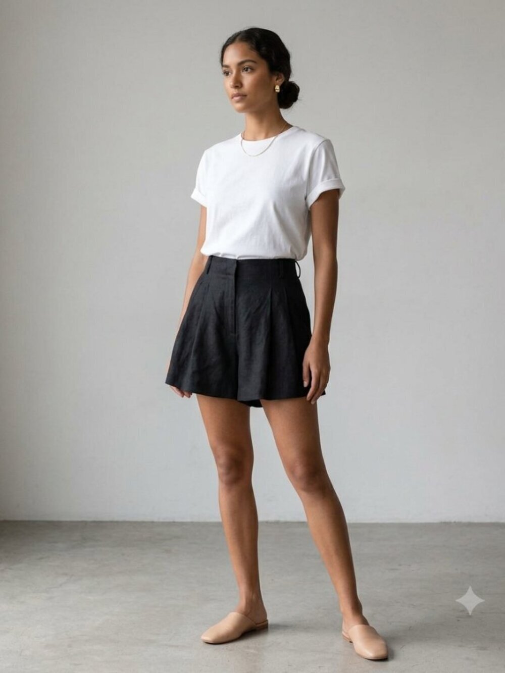ZARA Black Pleated High-Waisted Shorts
